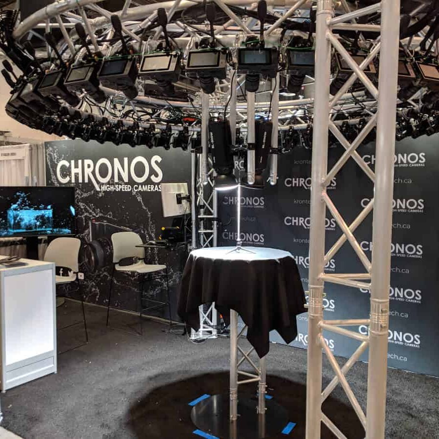 Multiple high-speed Chronos cameras mounted on a metal frame Multiple high-speed Chronos cameras mounted on a metal frame