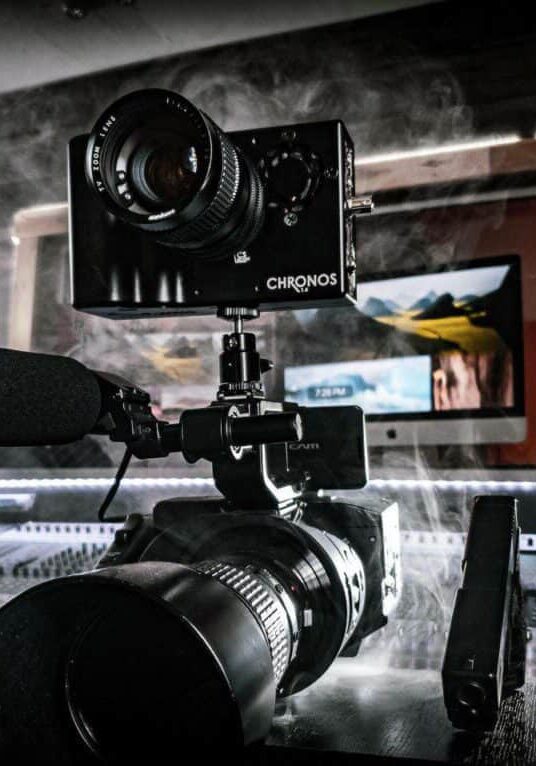 High-speed camera mounted on video camera High-speed camera mounted on video camera